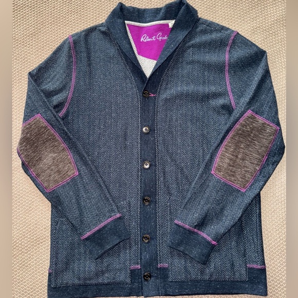 Robert Graham Men Herringbone Button up Cardigan Shawl Collar Grandpa Academia L - Picture 1 of 9